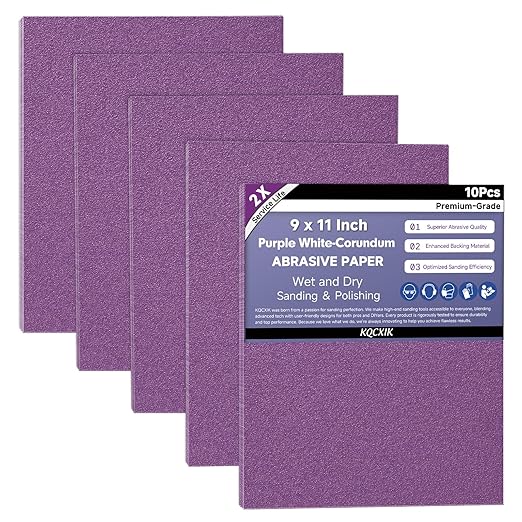 Premium White Corundum 120 Grit Sandpaper, 9 x 11 Inch Heavy Duty Wet Dry Abrasive Sheets for Wood Metal Automotive Coarse Sanding and Smoothing 10Sheets