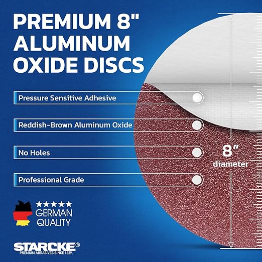 8 inch Sanding Disc Self Stick Orbital Sander Pads 10 Pack No Hole - Premium 80 Grit Sandpaper Discs Aluminum Oxide, Durable PSA Sand Paper, Round Sanding Discs Adhesive Back for Wood & Metal