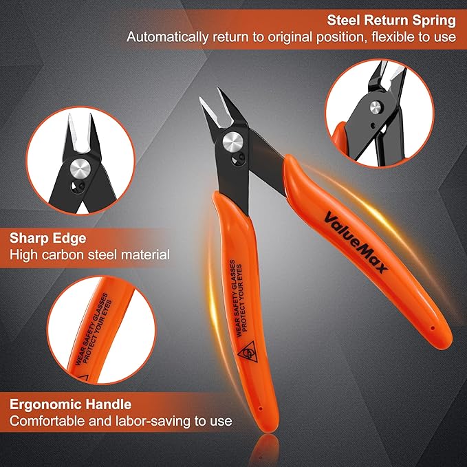 ValueMax Flush Cutters 6 Pack, 5" Micro Precision Side Cutter Pliers Spring-loaded, Small Diagonal Cutters for Jewelry Making, Electronics, Zip Ties, Model Craft
