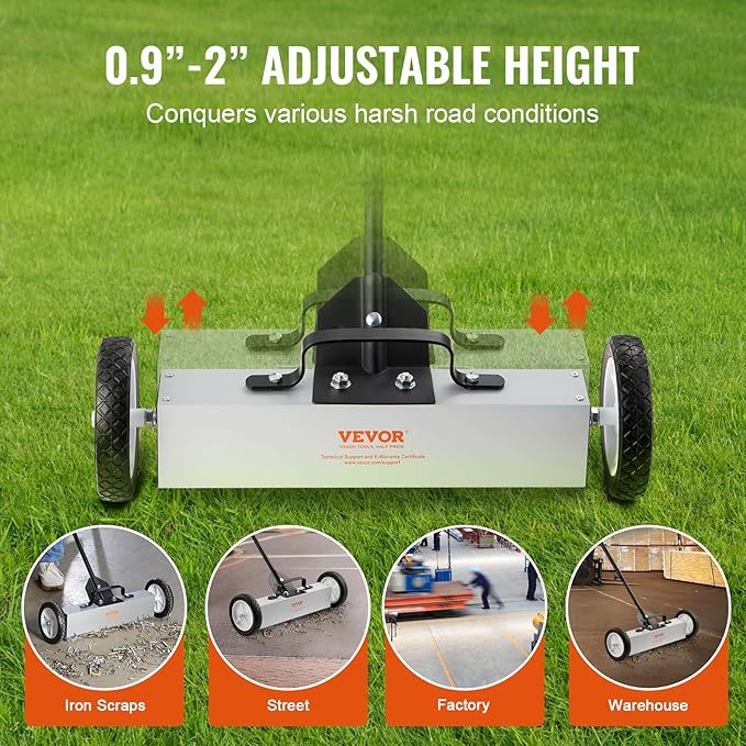 VEVOR 45Lbs Rolling Magnetic Sweeper with Wheels, 18-inch Large Magnet Pickup Lawn Sweeper, Push-Type Magnetic Pick Up Sweeper, Magnet with Telescoping Handle, Easy Cleanup of Workshop Yard Garage