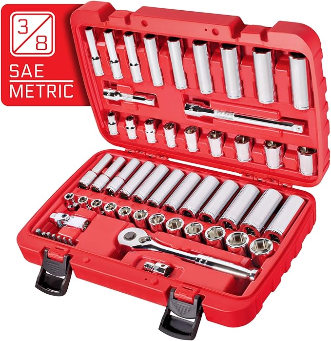 CARBYNE 55-Piece 3/8" Drive 6 Point Socket & Ratchet Set | SAE & Metric. Includes Metric 8mm to 19mm, SAE 5/16" to 3/4". Chrome Vanadium Steel ??From a Family-Run Tool Company Based in the U.S.A.