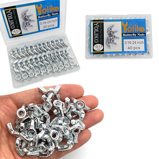 40 PCS 3/16-24 Inch Wingnuts, Quality Carbon Steel Wing Nuts Zinc Plated Fasteners Parts Butterfly Nut, Hand Twist Tighten Hardware Nuts Butterfly Wing-Nut 3/16-24??Assorted Kit