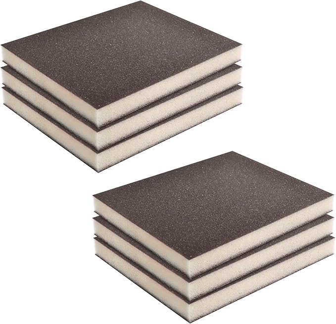 6 Pcs Sanding Sponge 150 Grits Wet Dry Sandpaper Sponges Washable & Reusable Sanding Blocks Double Sided Abrasive Sponge for Wood, Metal, Drywall & Furniture Polishing Grey