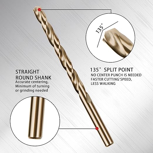 5/16 Inch Cobalt Drill Bits, 13 Pack of M35 HSS,135 Degree Tip, Jobber Length Twist Drill Bit Set for Hardened Metal, Stainless Steel, Cast Iron, Wood and Plastic, with Indexed Storage Case
