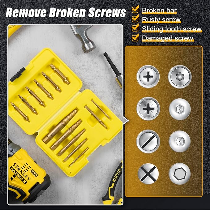 TOPEC Small Screw Extractor Set, 13 PCS Stripped Screw Removal Tool, HSS 6542 Easy Out Kit for Damaged, Broken Fasteners, Gifts for Men (Golden)
