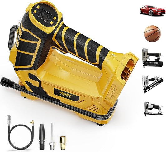 Air Compressor for Pneumatic Brad Nailer Stapler, Compatible with Dewalt 20V Battery(Tool Only), 120 PSI Oil Free Cordless Portable Compressor, 160PSI Digital Tire Inflator for Pickup, Tire