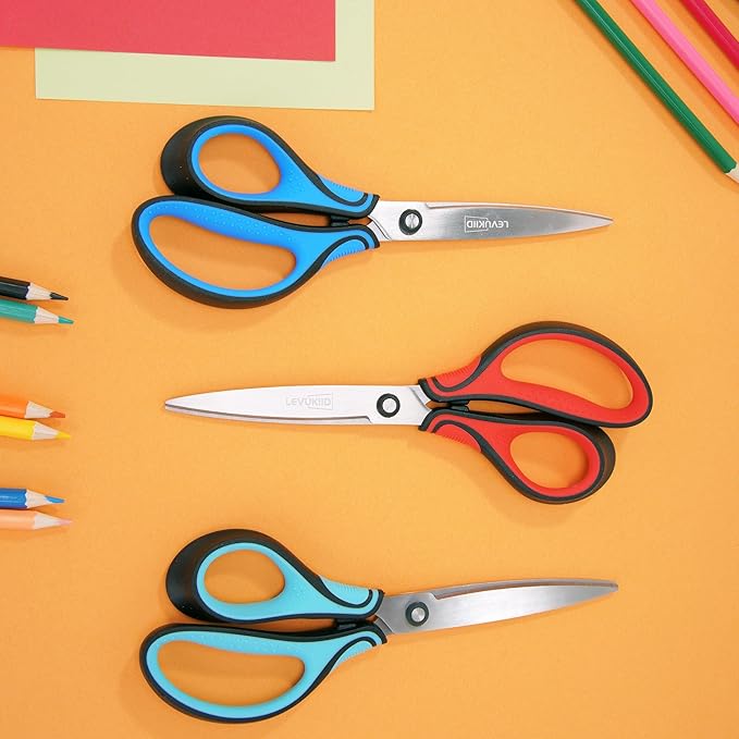 8.5 Inch Left Handed Scissors for Left Handed Supplies & Gifts, 3-Color Comfort Grip,Sharp Pointed Tip for Precise Control,Ideal for Adult, Office, Craft, Fabric, Kitchen, School.