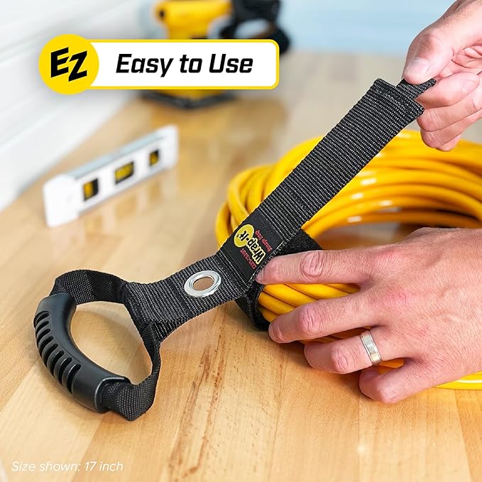 Easy-Carry Wrap-It Storage Straps - 48??(2-Pack) Black with Grommet - Garden Hose Caddy and Cord Wrap for Indoor and Outdoor Cable Organizing
