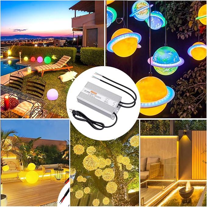 LED Driver 24V600W Waterproof Power Supply AC 90-130V to DC 24V25A Low-Voltage IP67 Switching Power Supply Landscaping Decorative Lighting LED Waterproof Transformer