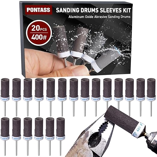 400 Grit 20 Pcs Sanding Drums for Dremel Rotary Tools Accessories, Sanding Bits Kit for Dremel Sanding Bands with 1/8 inch Shank, Sandpaper Sticks Set for Plastic Wood Metal Grinding Polishing