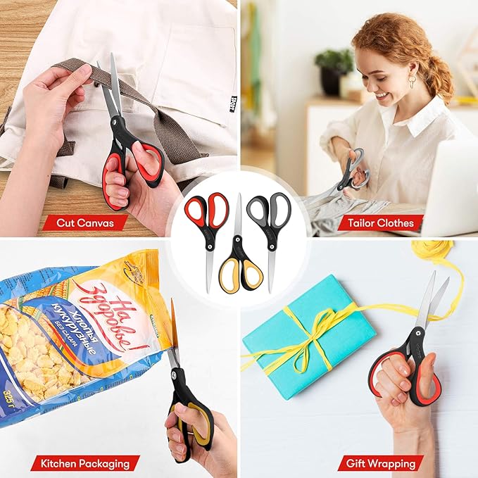 Niutop 8" All Purpose Scissors - Heavy Duty, Ergonomic, Sharp Craft Shears for Office, Home, School, Art & Craft Supplies