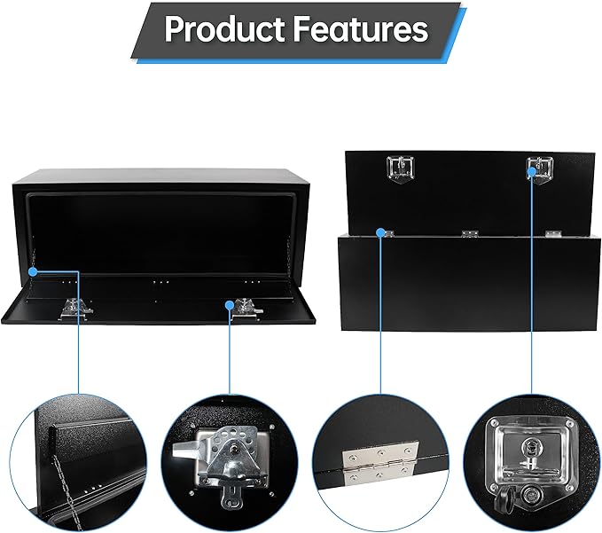 Steel Truck Tool Box, 48’’ Underbody Truck Tool Boxes for Underbed of Truck, Trailer, Rv -Black（48''x18''x18''）