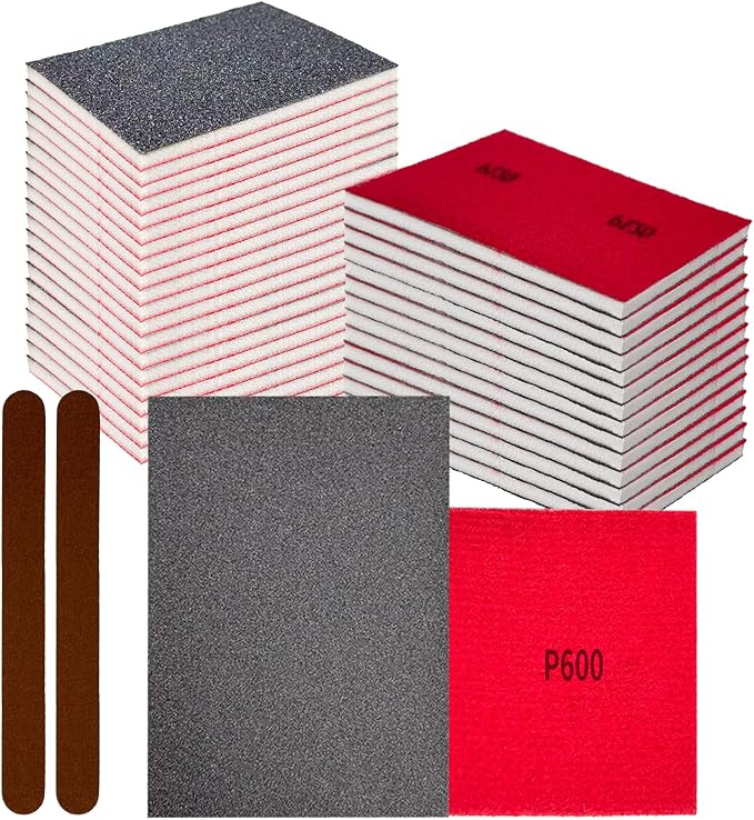 26PCS Sanding Sponge, Washable and Reusable Sanding Blocks, Hook & Loop Wet Dry Sandpaper Block for Drywall Metal Wood Furniture and Model Polishing, 600 Grit Sand Paper Assortment Pack