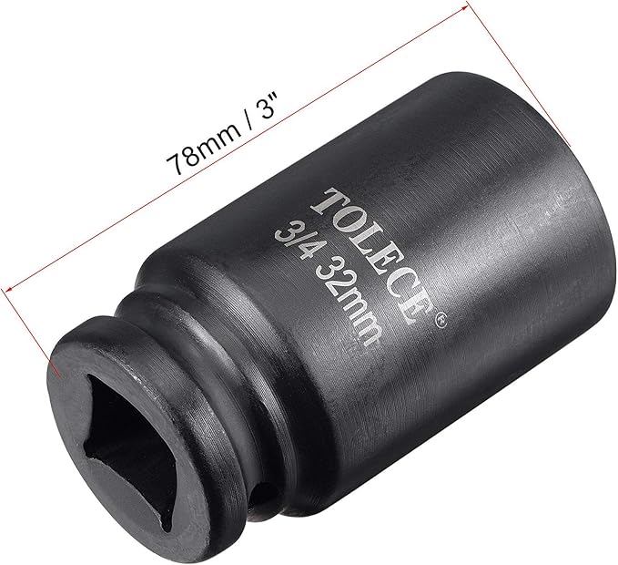 uxcell 3/4-Inch Drive 32mm 12-Point Deep Impact Socket, CR-MO Steel 78mm Length, Metric Sizes