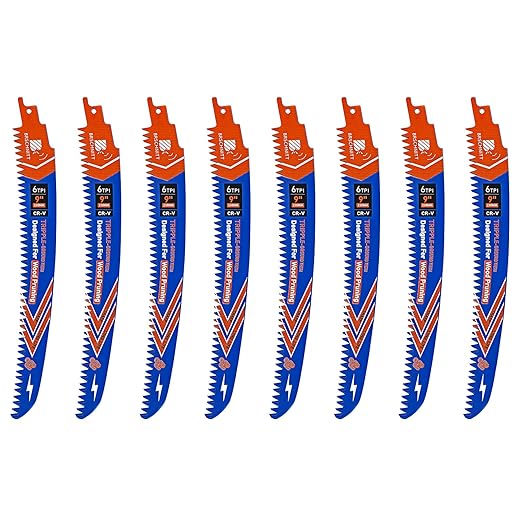 Japanese Teeth Reciprocating Saw Blades 9" 8PCS - Curved Edge Wood Pruning Saw Blades 6TPI for Tree Trimming,Wood Cutting,Cr-V Sabre Saw Pruning Blade