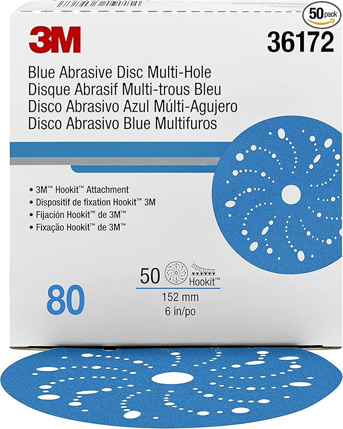 3m 3M-36172 Hookit Blue Abrasive Disc Multi-hole, 6, 80 Grade