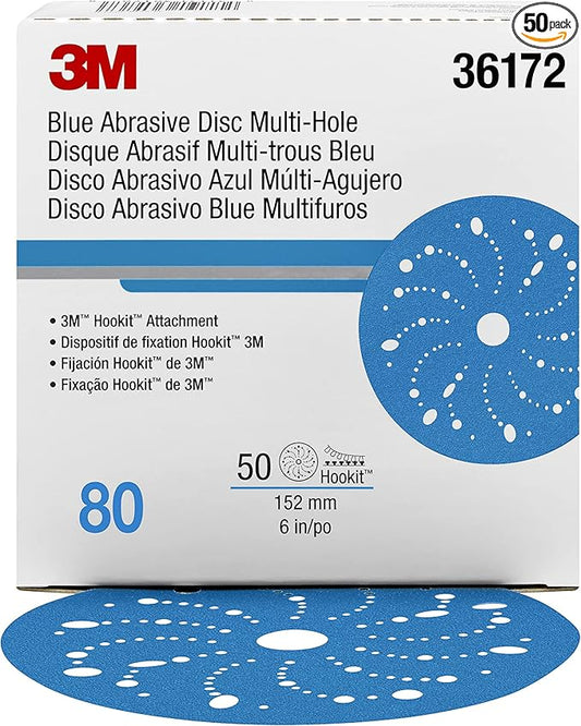 3m 3M-36172 Hookit Blue Abrasive Disc Multi-hole, 6, 80 Grade