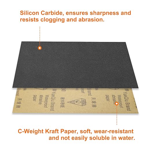 HARFINGTON 100pcs Sandpaper 240 Grit 9 x 11 Inch C-Weight Backing Silicon Carbide Abrasive Wet Dry Sanding Sheets for Wood Finishing, Metal Sanding, Automotive Polishing