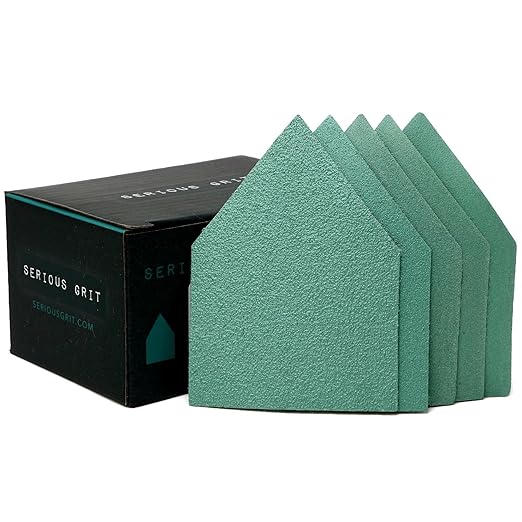 Serious Grit - 90mm x 65mm Triangle Sanding Sheet Assortment - Fits Milwaukee M12 Fuel Sanders - 80, 120, 150, 180, 220 Grit (10 of Each) - Heavy-Duty Hook & Loop Film Sandpaper Pads - 50 Pack Box