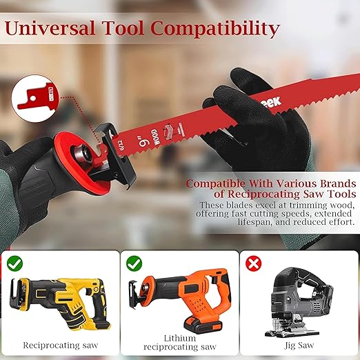 Bi-Metal Reciprocating Saw Blades 9 Inch 6/12 TPI, Durable Wood for Pruning, Auto Dismantling, and Woodworking, Premium Carbide Tipped Sawzall Blades, 25 Pack