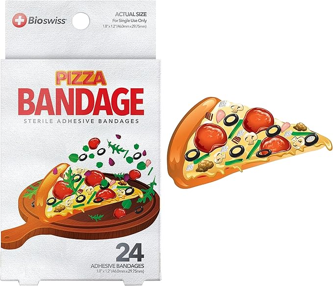 BioSwiss Bandages, Pizza Shaped Self Adhesive Bandage Set, Latex Free, Sterile Wound Care, 24 Count