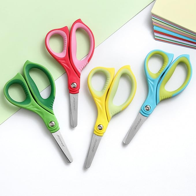 JARVISTAR 4 Pack Blunt Kids Scissors: 5.5??Small Safety Stainless Steel Blades with Cover for School Children Students Teachers Classroom Crafting