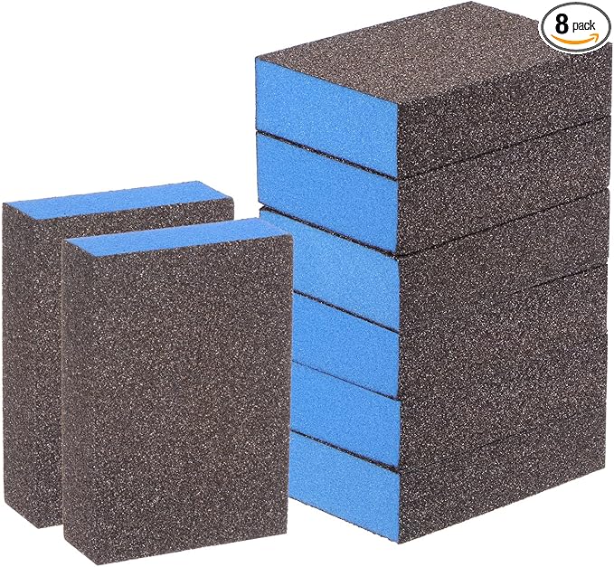 HARFINGTON 8pcs Sanding Sponge Blocks #60 (120-180 Grits) Wet/Dry Hand Sanding Sponges, 100x70x25mm Foam Sanding Block Pad for Polishing Kitchen Metal Wood Drywall Furniture, Brown&Blue