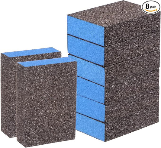 HARFINGTON 8pcs Sanding Sponge Blocks #60 (120-180 Grits) Wet/Dry Hand Sanding Sponges, 100x70x25mm Foam Sanding Block Pad for Polishing Kitchen Metal Wood Drywall Furniture, Brown&Blue