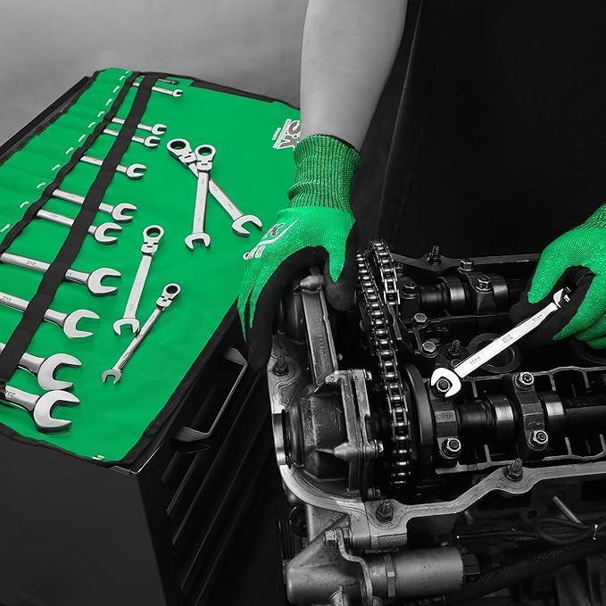SK Flex-Head Ratcheting Wrench Set, Combination Wrench Set, 16-Piece, Metric 8 to 25mm, 72-Tooth, Premium CR-V Construction, with Rolling Pouch