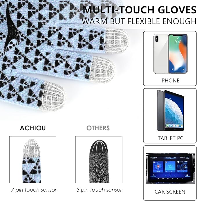 Achiou Winter Gloves, Glove for Men Women, Upgraded Touch Screen Texting Warm Running with Thermal Soft Knit Lining