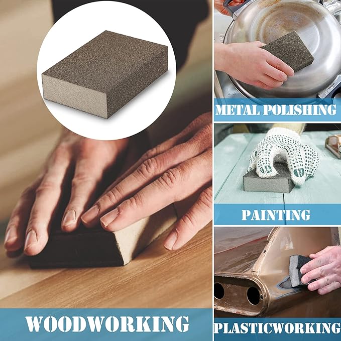 8Pcs 120 Grit Sanding Blocks, Jamiikury Fine Sanding Sponge Washable and Reusable, Wet Dry Sandpaper Sponge for Wood Metal FurniturePaint and Drywall