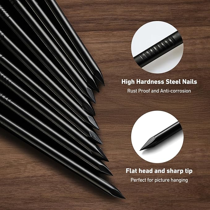 Hardware Nails Assortment Kit and 8oz Small Hammer, 800 PCS Black Nails for Hanging Pictures,Hammer and Nail Set, Small Hammers for Picture Hanging