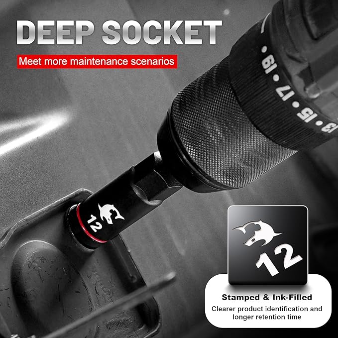 EZARC 55PCS Magnetic Impact Nut Driver Set, 1/4" Hex Shank Socket Adapter with Deep & Shallow Sockets, Wing Nut Setter, S2 Bits & Extension - Compatible with Impact Drills/Wrenches