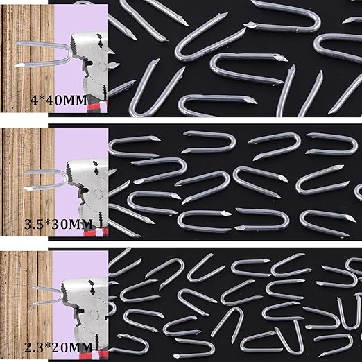 Swpeet 300Pcs 3/4" 5/6" 3/2" Steel Wire Staples Steel Fence Staple Assortment Kit, Concrete Metal Wire Twisting Fence, Fence Staple Nails, U Shaped Nails for Fencing, Wire Mesh and Woven Fencing