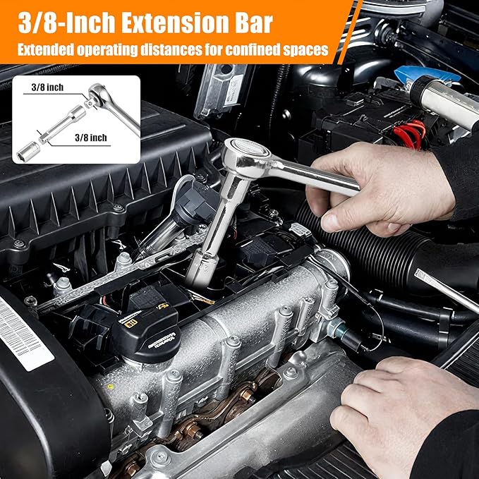 40 Pieces 1/4-Inch & 3/8-Inch Entry-level Drive Socket Set with Reversible Ratchet, Wrench Set with Extension bar, SAE/Metric for Starter Socket Wrench Set for Light Duty Use