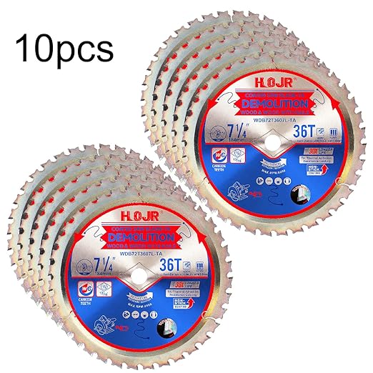 10-Pack 7-1/4" 36 Tooth 5/8" Arbor Demolition Circular Saw Blade Woodworking TA Series, Demolition/Framing, Special Anti-Thermal Adhesion Coating on Cutting Head -TA, DEM 7-1/4"36T TA