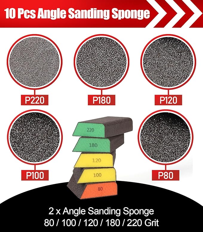 10 Pack Single Sanding Block, Washable and Reusable Sanding Sponge 80/100/120/180/220 Grit Sandpaper Block for Wood Drywall Metal Sand Paper Brick