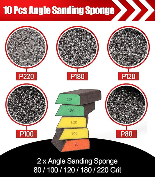 10 Pack Single Sanding Block, Washable and Reusable Sanding Sponge 80/100/120/180/220 Grit Sandpaper Block for Wood Drywall Metal Sand Paper Brick