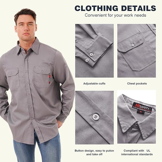 SKSAFETY 7oz FR Shirts for Men, Welding Shirt Hi Vis Flame Resistant 100% Cotton Fire Retardant Longsleeve Shirt CAT2
