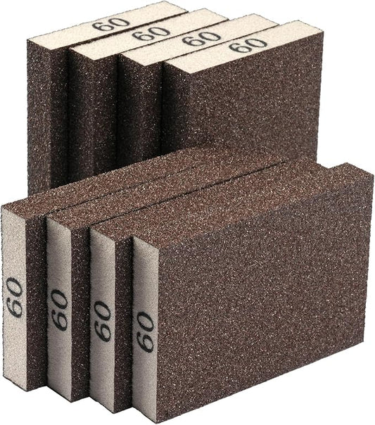 8 Pack Sanding Sponge, Sanding Blocks 60 Grit Assortment, Sand Paper for Wood Furniture, Sander Pads, Washable and Reusable Sandpaper for Drywall Metal Glasses Repair (60 Grit)