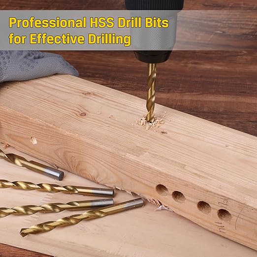 99 Pieces Titanium Twist Drill Bit Set, 135째 Tip High Speed Steel, Size from 1/16" up to 3/8", Ideal Drilling in Wood/Cast Iron/Aluminum Alloy/Plastic/Fiberglass, with Hard Storage by HURRICANE