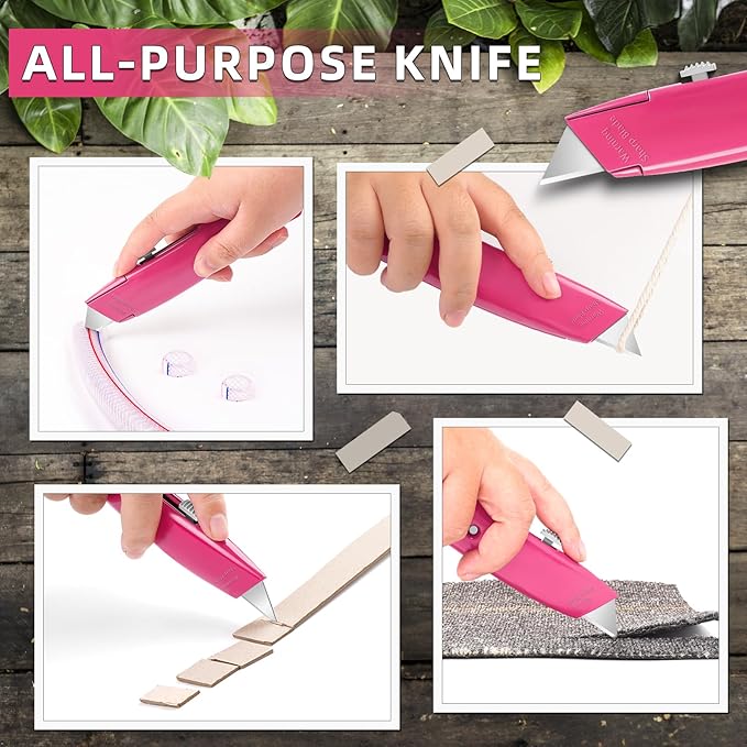DIYSELF 30 Pack Box Cutter Heavy Duty Aluminium Shell Utility Knife | SK5 Steel Sharp Blade | Retractable Knife for Cutting Cartons Ropes and Cardboard | Home and Office Use, PVC Pipe Cutter (Pink)