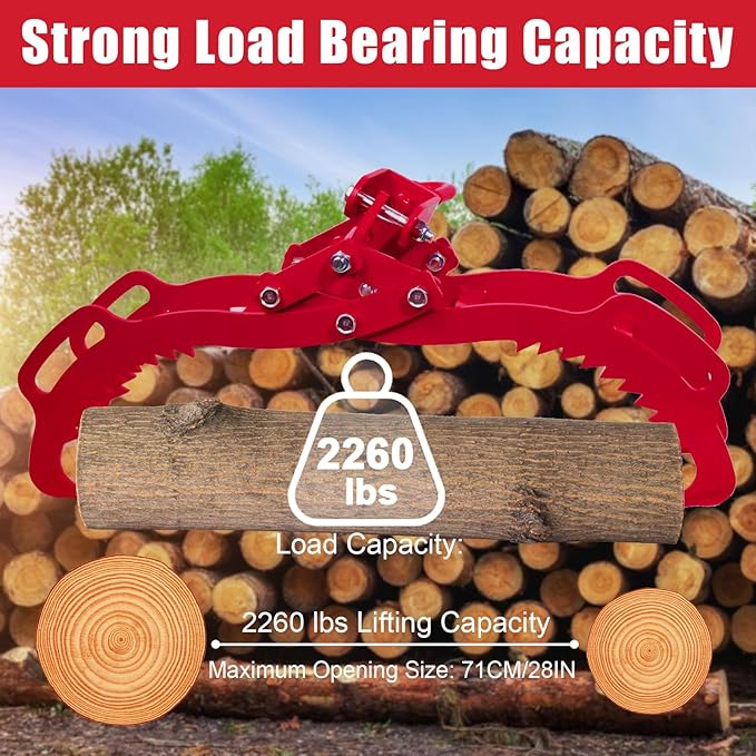 28" Log Tongs, 4 Claw Lifting, Eagle Claws Design Grapple Heavy Duty, Loading Capacity 2260 lbs, Skidding Tongs for Forklifts, Trucks, Tractors, ATVs Red
