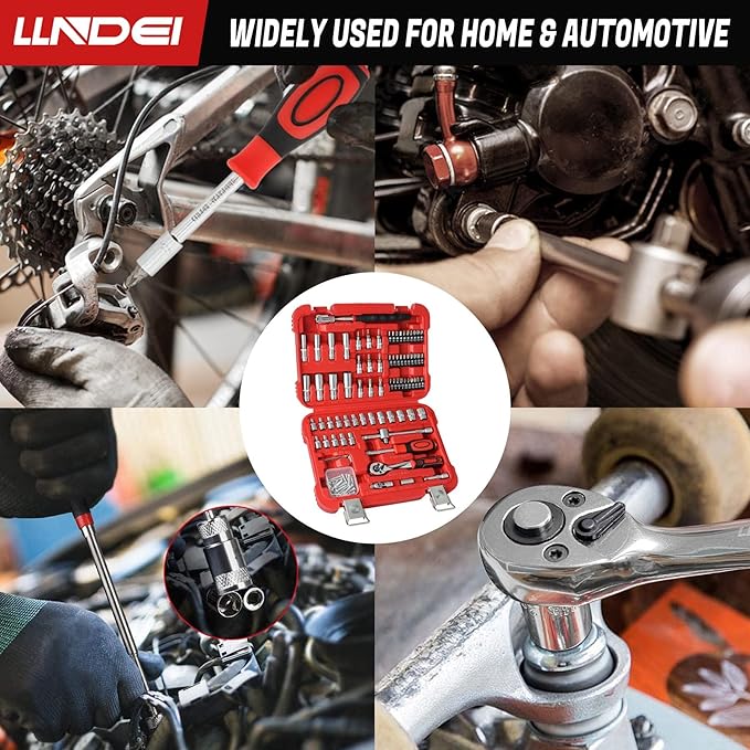LLNDEI 106PCS 1/4-inch Drive Socket Set with Wrench, CR-V Steel Kit, Ratchet Handle, Screwdriver Bit Set & Magnetic Pickup Tool, With 11x8x2.5-inch Carrying Case
