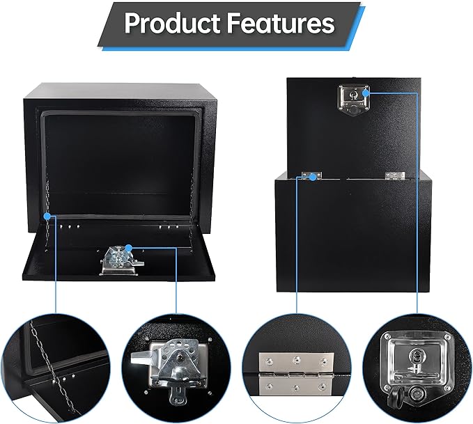 Steel Truck Tool Box, Gesexi 24’’ Underbody Truck Tool Boxes for Trailer, Rv -Black（24x18x18 Inch）