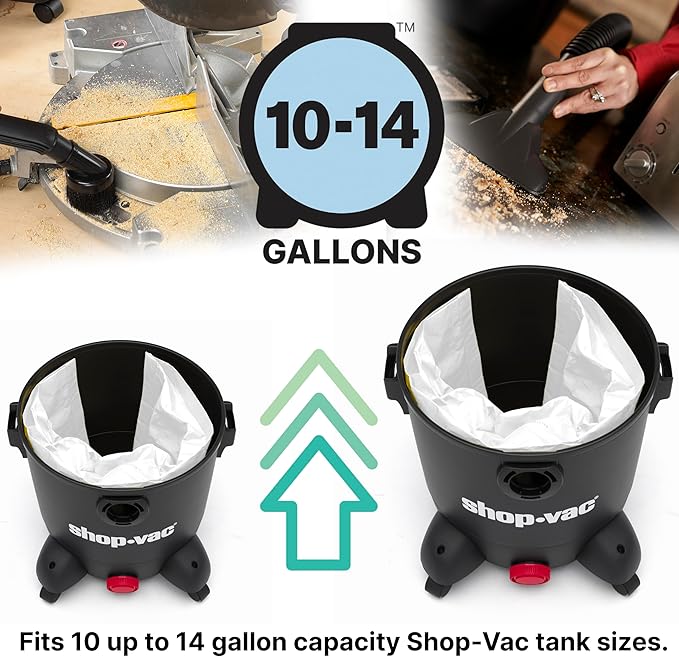 Shop-Vac 9066233 Disposable Filter Bags, Fits 10-14 Gallon Vacs, For Dry Pick-Up Only, Non-Hazardous Materials, (3-Pack)