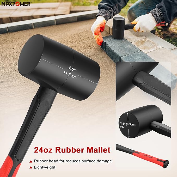 MAXPOWER 5-Piece Hammer Set - 3LB Sledge & Cross Peen, 500g Chipping, 32oz Ball Peen & 24oz Rubber Mallet