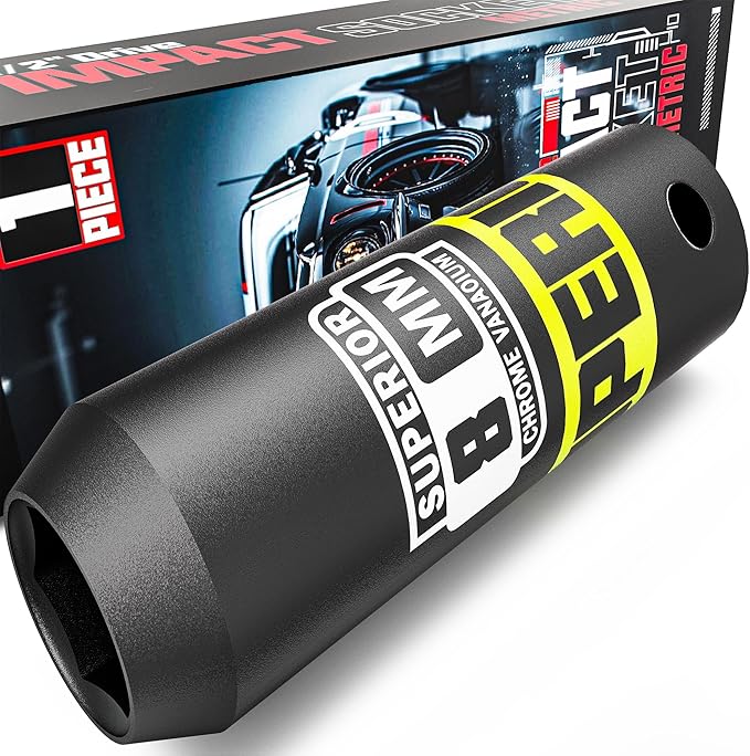 1/2" Drive Impact Socket, 8 mm Deep Socket, Metric, 6 Point, CR-V, for Automotive Maintaince, Mechanical Equipment Maintaince