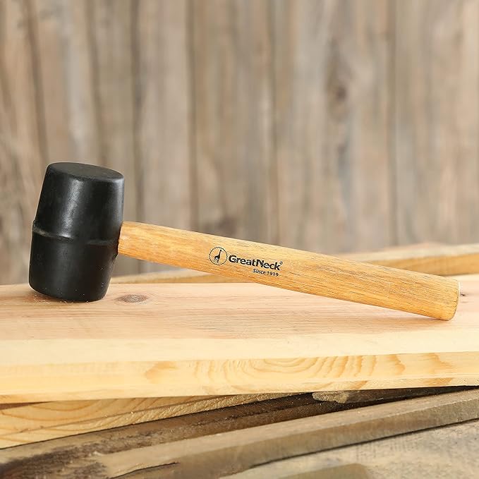 GreatNeck RM8 Rubber Mallet, 8 Oz. Rubber Hammer, Mallet with Hardwood Handle, Surface-Safe for Woodworking, Automotive, and Tile Projects