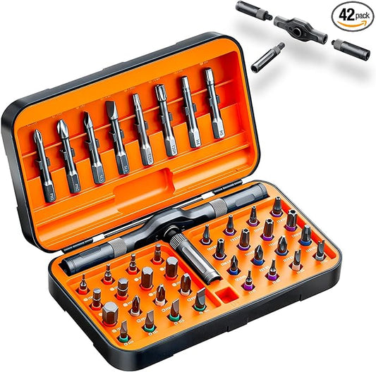 42 in 1 Magnetic Screwdriver Set, DIY Ratchet Screwdriver Set, Multi Bit Screw Drive with Storage Case, Portable Compact Repair Tool Kit for Christmas Gifts, Furniture, Computer, Bicycle- Orange